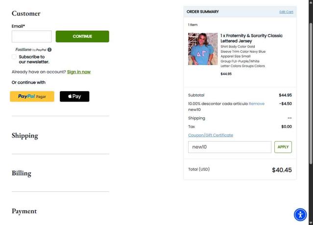Greek Gear checkout page showing Greek Gear promo code box | Screenshot taken by SimplyCodes community member on Sep 9, 2025