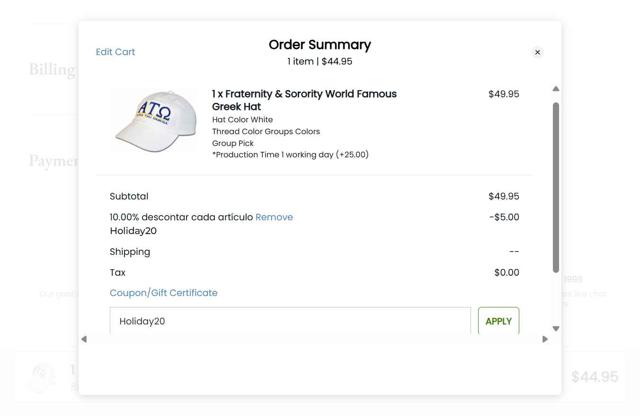 Greek Gear checkout page showing Greek Gear promo code box | Screenshot taken by SimplyCodes community member on Sep 14, 2025