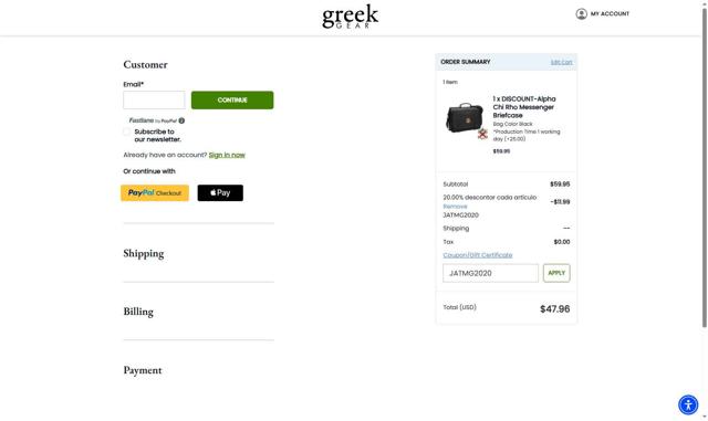 Greek Gear checkout page showing Greek Gear promo code box | Screenshot taken by SimplyCodes community member on Sep 7, 2025