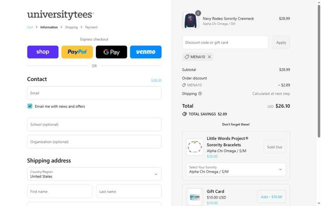 Greek House checkout page showing Greek House promo code box | Screenshot taken by SimplyCodes community member on Sep 3, 2025