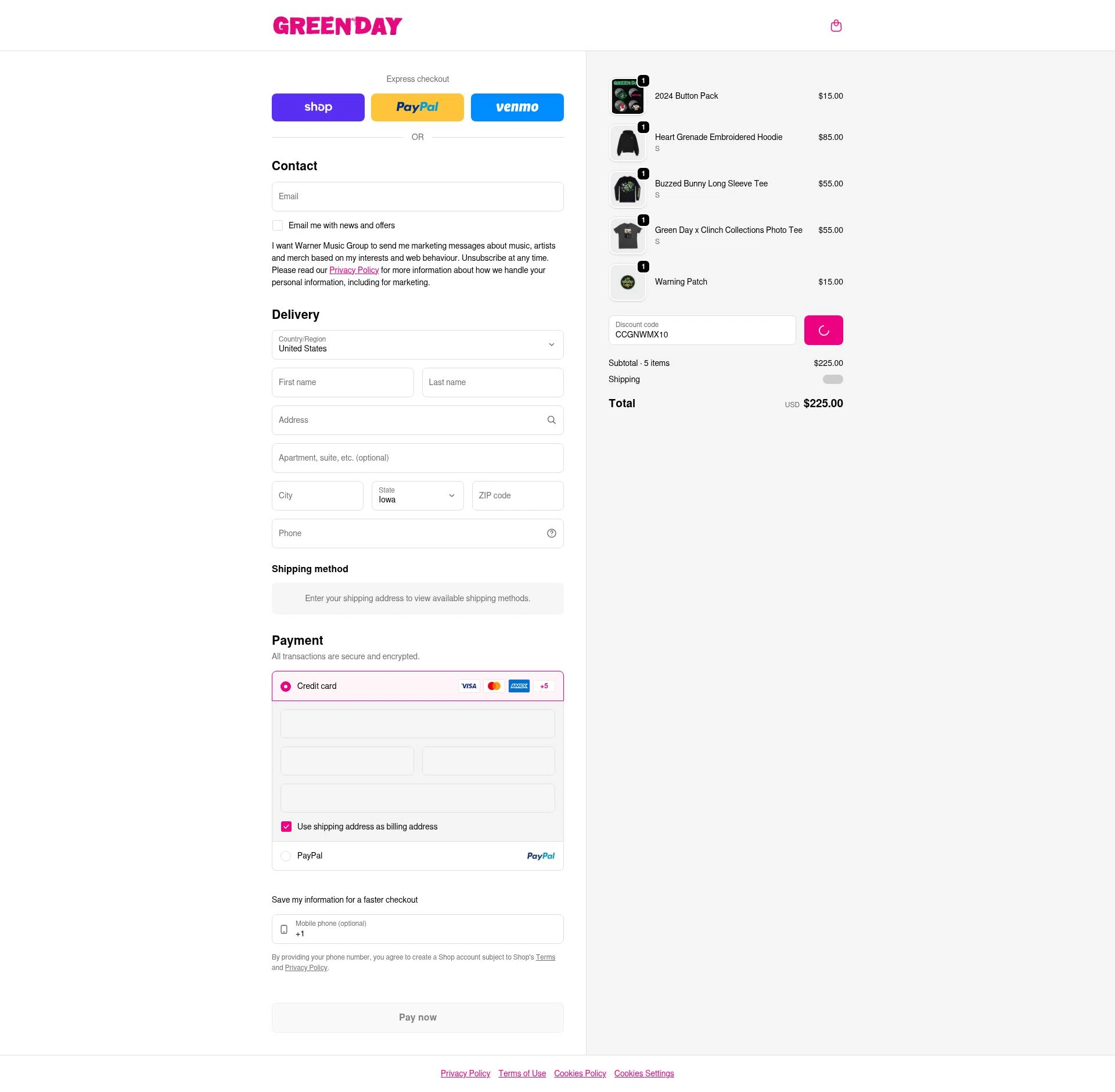 Green Day checkout page showing Green Day discount code box | Screenshot taken by SimplyCodes community member on Feb 2, 2026