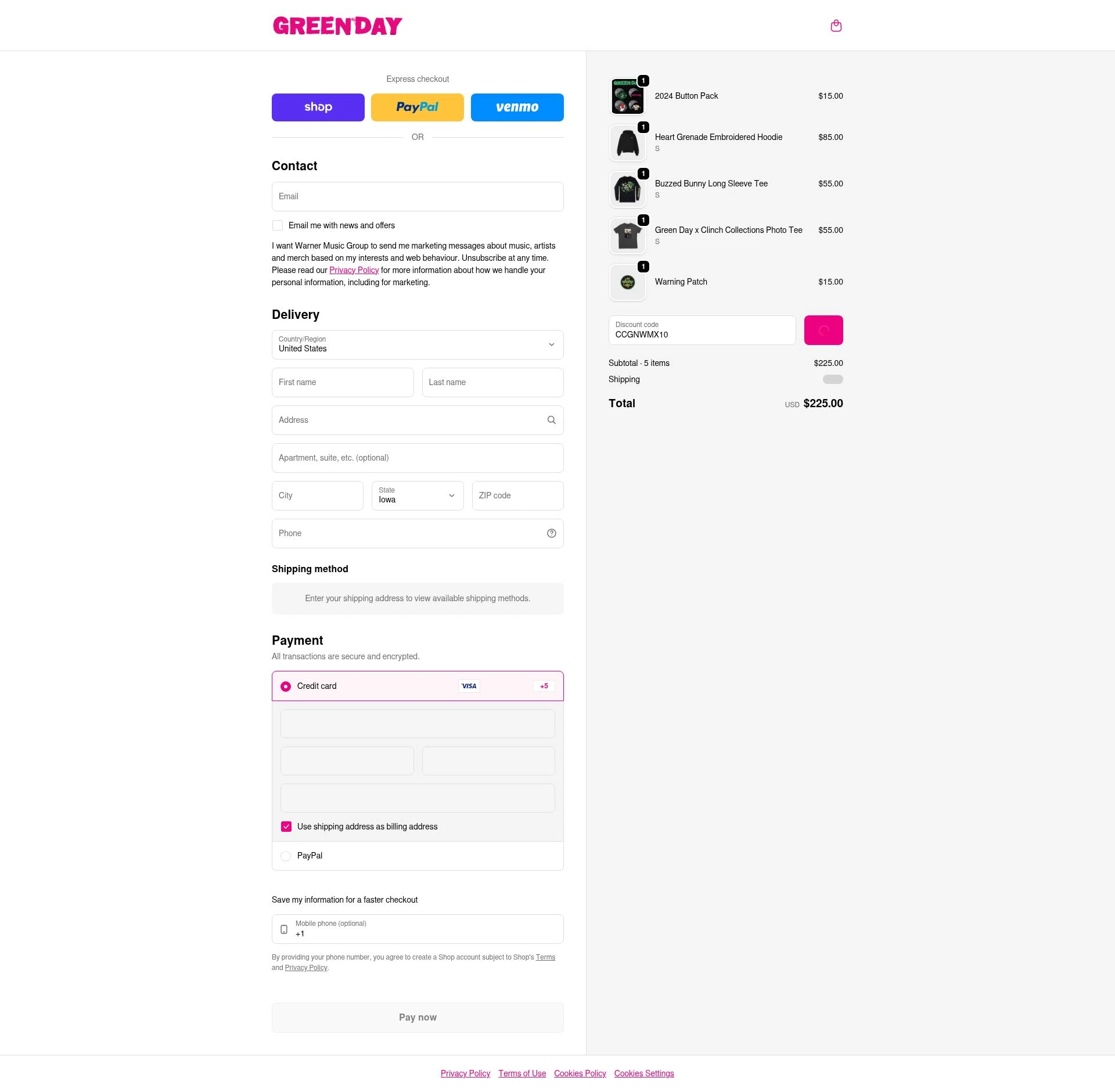 Green Day checkout page showing Green Day discount code box | Screenshot taken by SimplyCodes community member on Feb 19, 2026