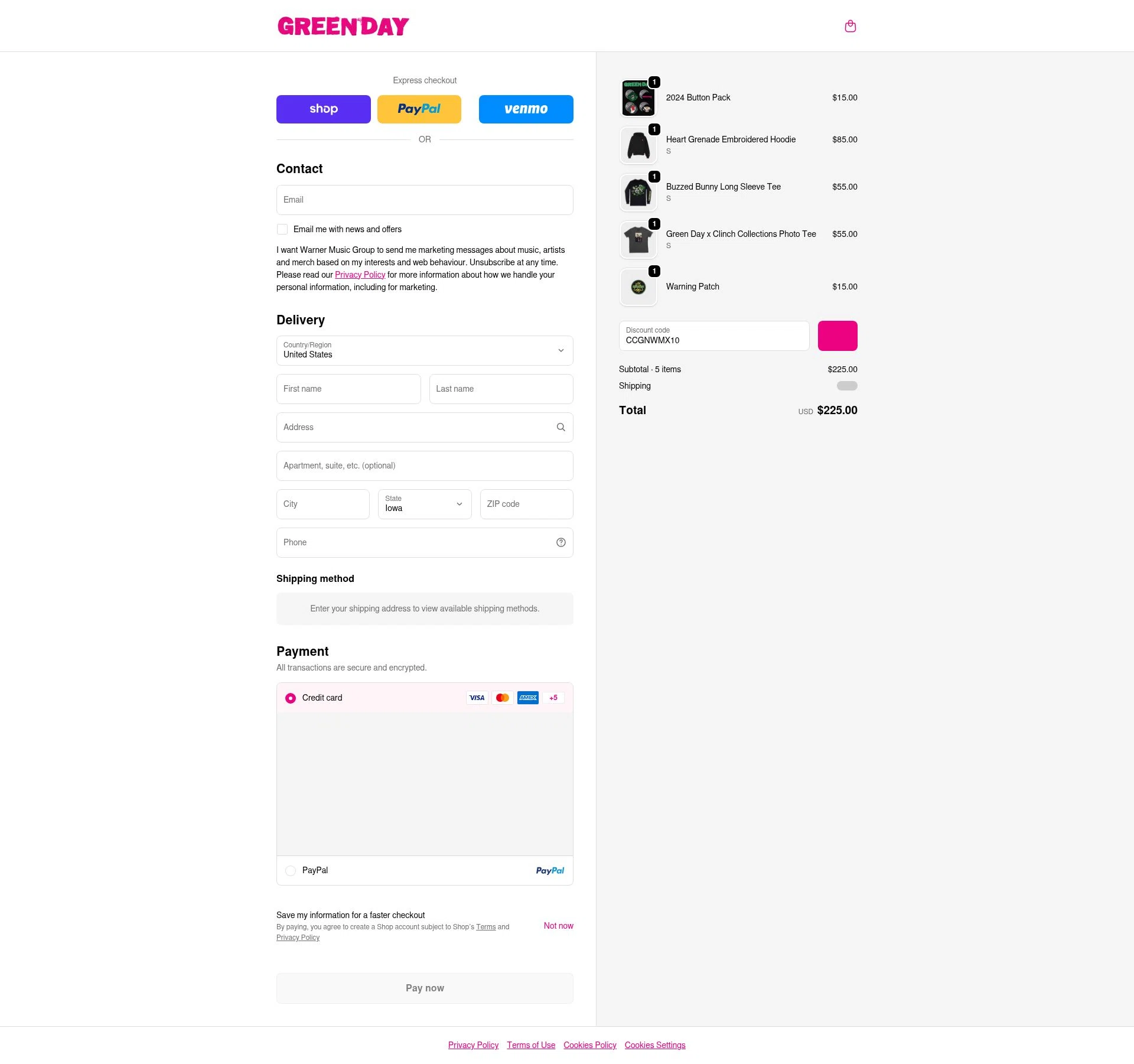 Green Day checkout page showing Green Day discount code box | Screenshot taken by SimplyCodes community member on Feb 15, 2026