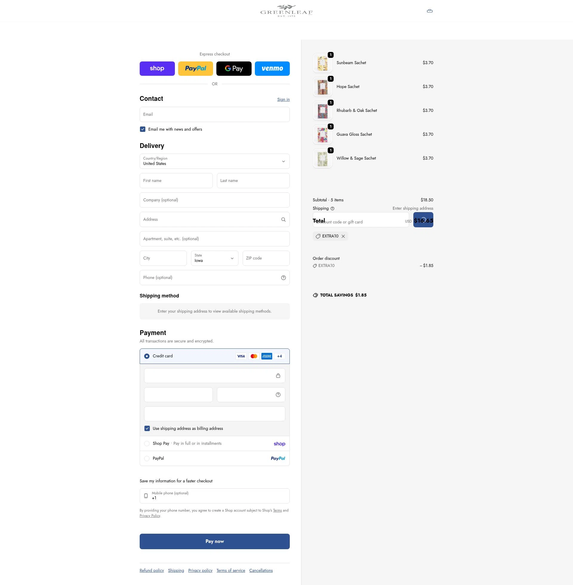 Greenleaf Gifts checkout page showing Greenleaf Gifts promo code box | Screenshot taken by SimplyCodes community member on Jan 31, 2026