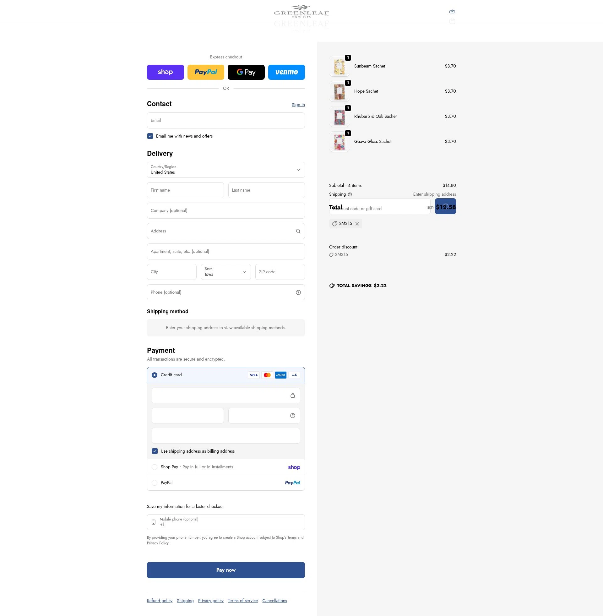 Greenleaf Gifts checkout page showing Greenleaf Gifts promo code box | Screenshot taken by SimplyCodes community member on Feb 4, 2026