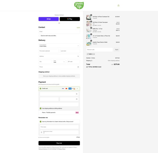 GreenLife checkout page showing GreenLife promo code box | Screenshot taken by SimplyCodes community member on Sep 5, 2025