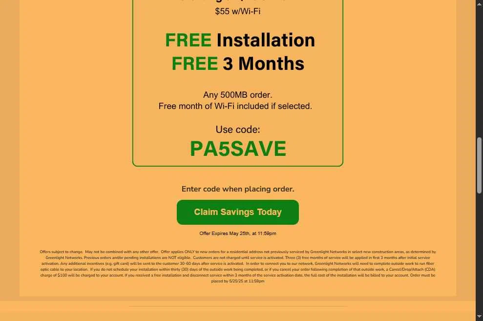 Greenlight Networks checkout page showing Greenlight Networks promo code box | Screenshot taken by SimplyCodes community member on Oct 7, 2025