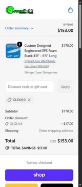 OLOU10 coupon verification screenshot