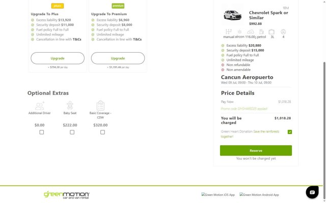 GreenMotion checkout page showing GreenMotion promo code box | Screenshot taken by SimplyCodes community member on Jul 8, 2025
