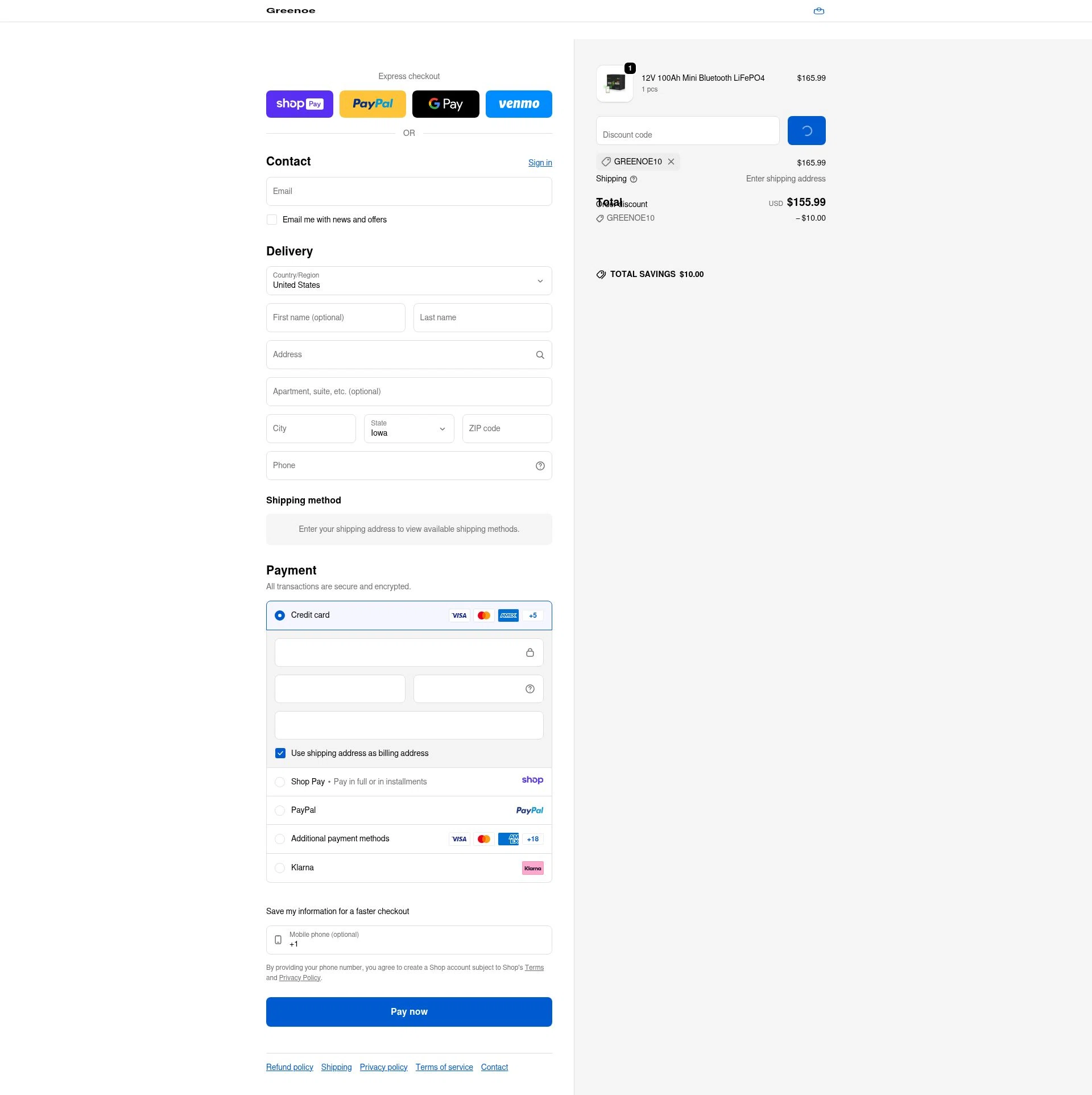 GreenOE Power checkout page showing GreenOE Power promo code box | Screenshot taken by SimplyCodes community member on Jan 9, 2026