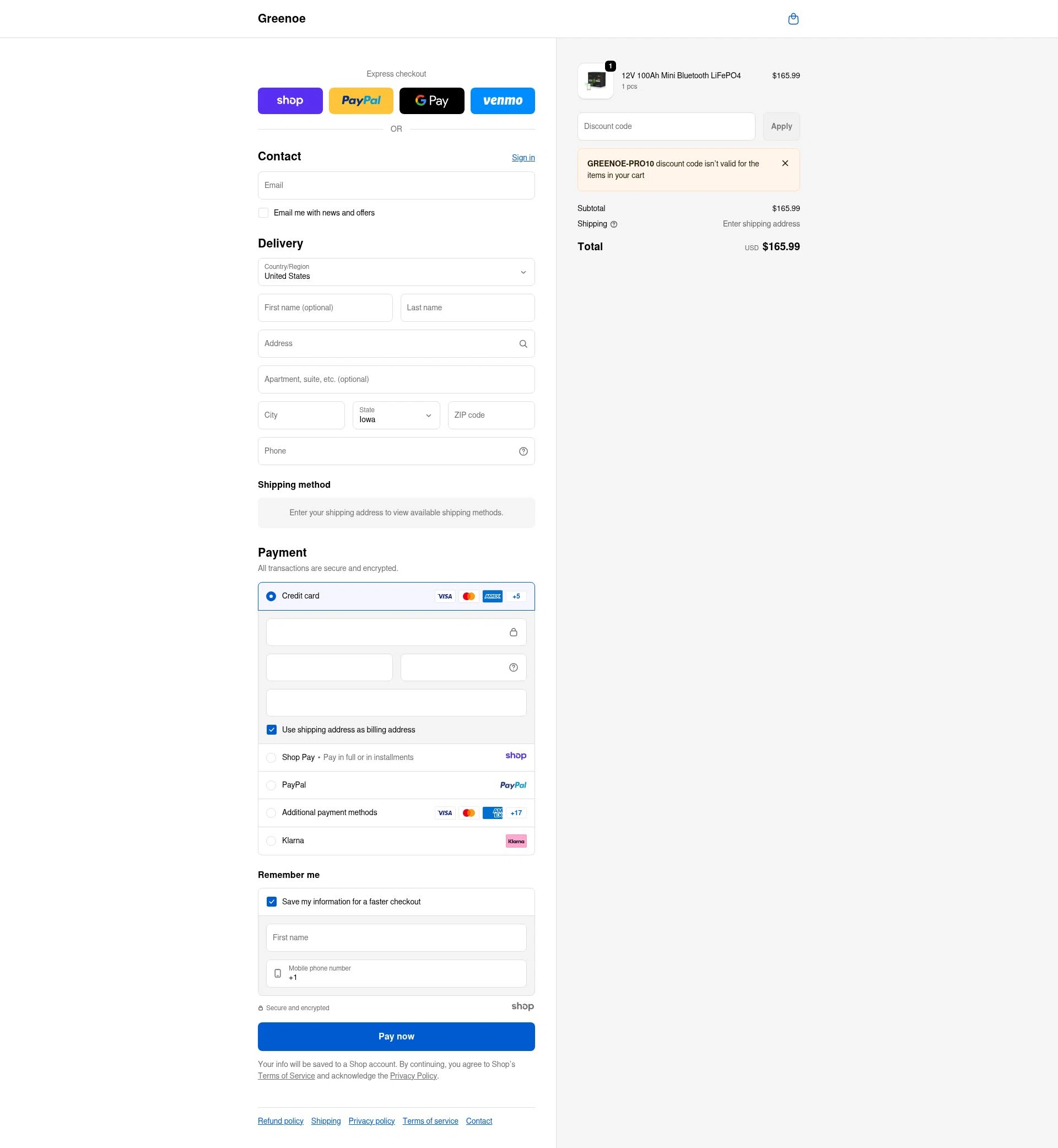 GreenOE Power checkout page showing GreenOE Power promo code box | Screenshot taken by SimplyCodes community member on Dec 20, 2025