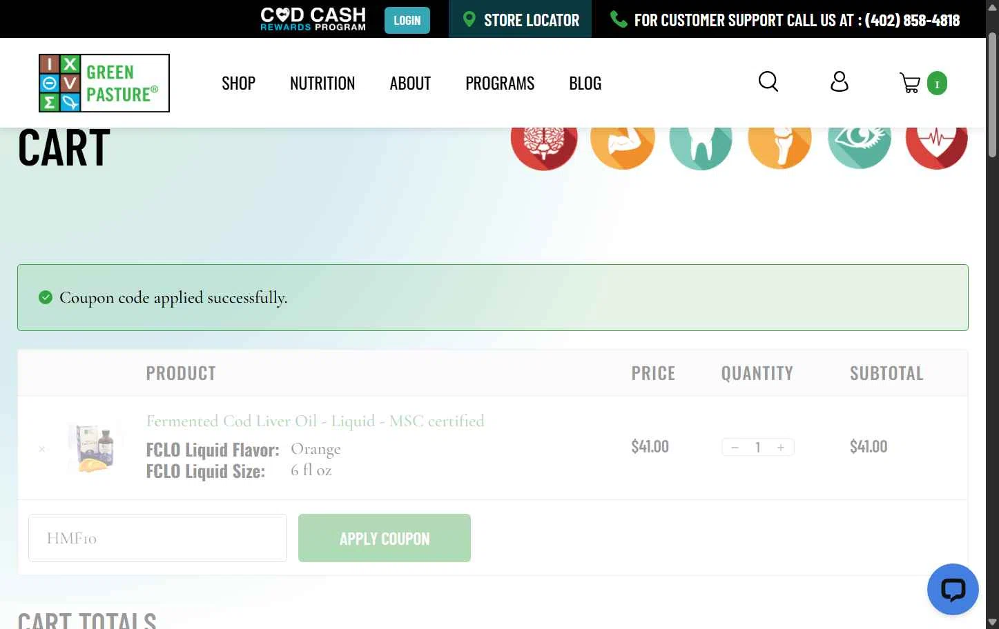 Green Pasture checkout page showing Green Pasture coupon code box | Screenshot taken by SimplyCodes community member on Dec 19, 2025