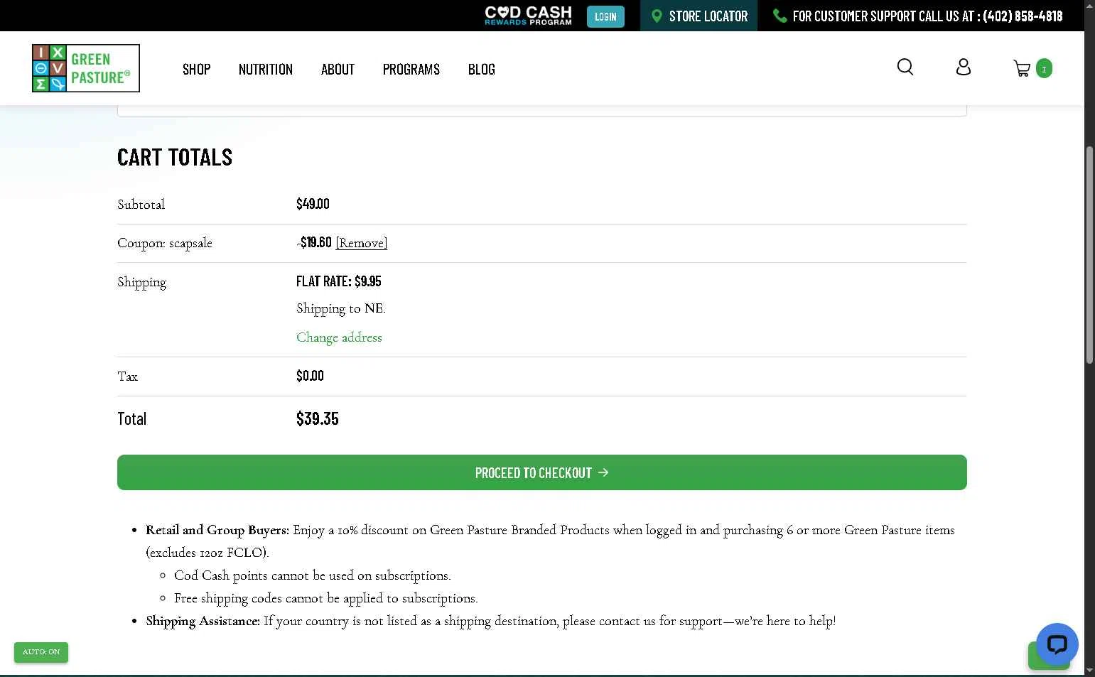 Green Pasture checkout page showing Green Pasture coupon code box | Screenshot taken by SimplyCodes community member on Dec 22, 2025