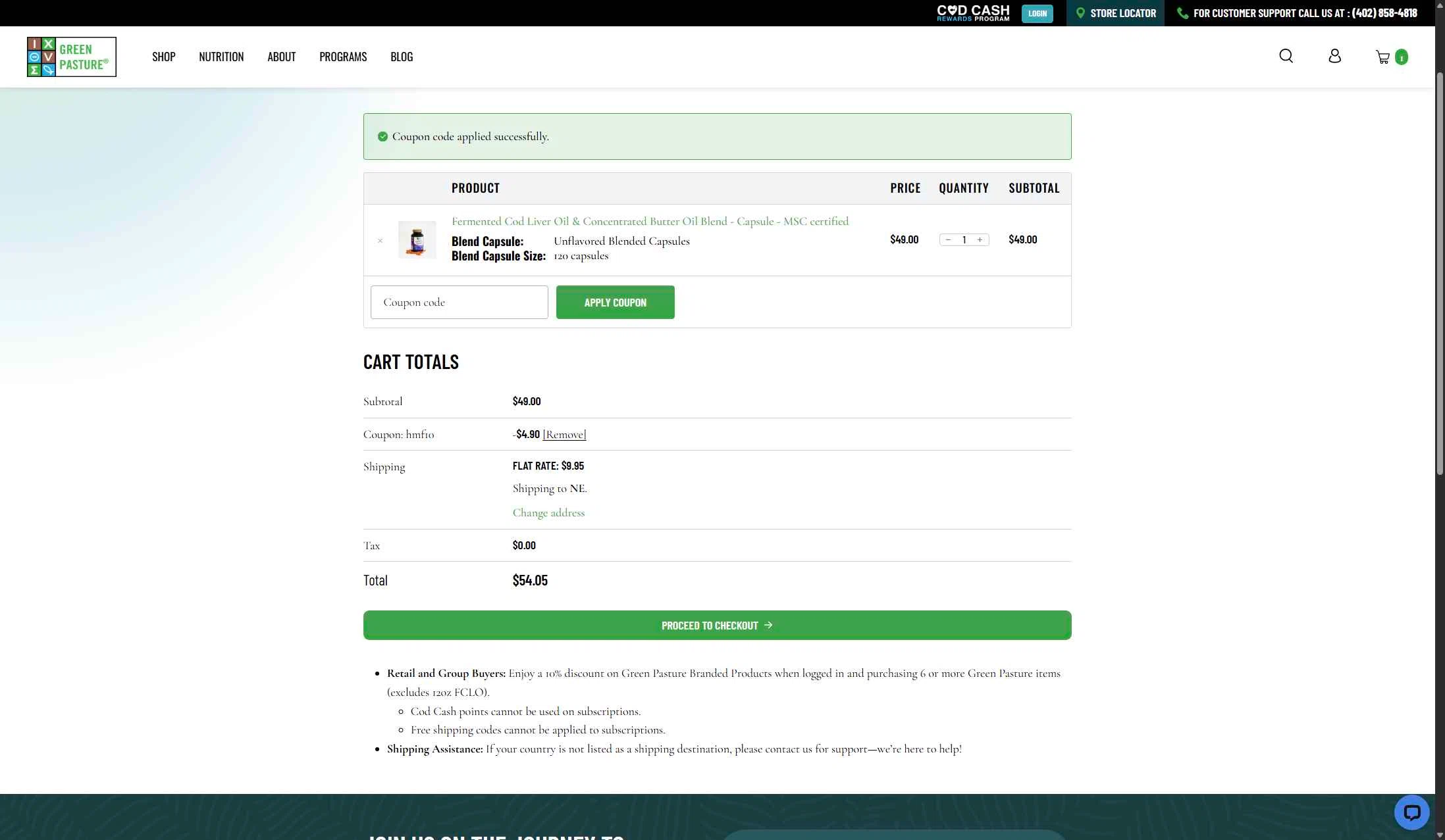 Green Pasture checkout page showing Green Pasture coupon code box | Screenshot taken by SimplyCodes community member on Jan 17, 2026