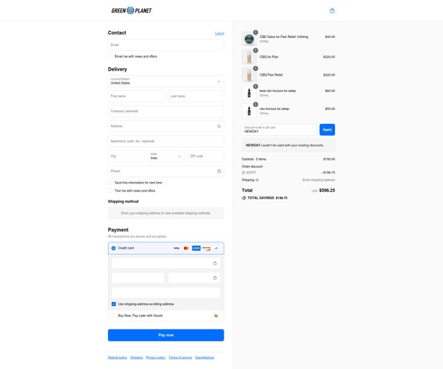 Green Planet US checkout page showing Green Planet US promo code box | Screenshot taken by SimplyCodes community member on Sep 7, 2025