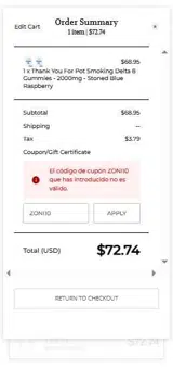 ZONI10 coupon verification screenshot