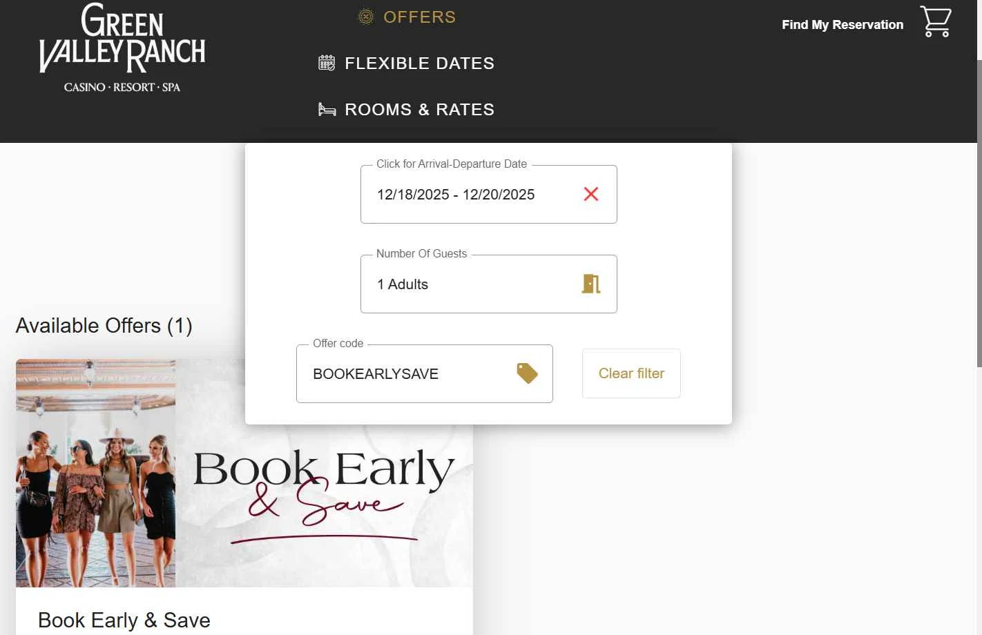 Green Valley Ranch checkout page showing Green Valley Ranch promo code box | Screenshot taken by SimplyCodes community member on Dec 10, 2025