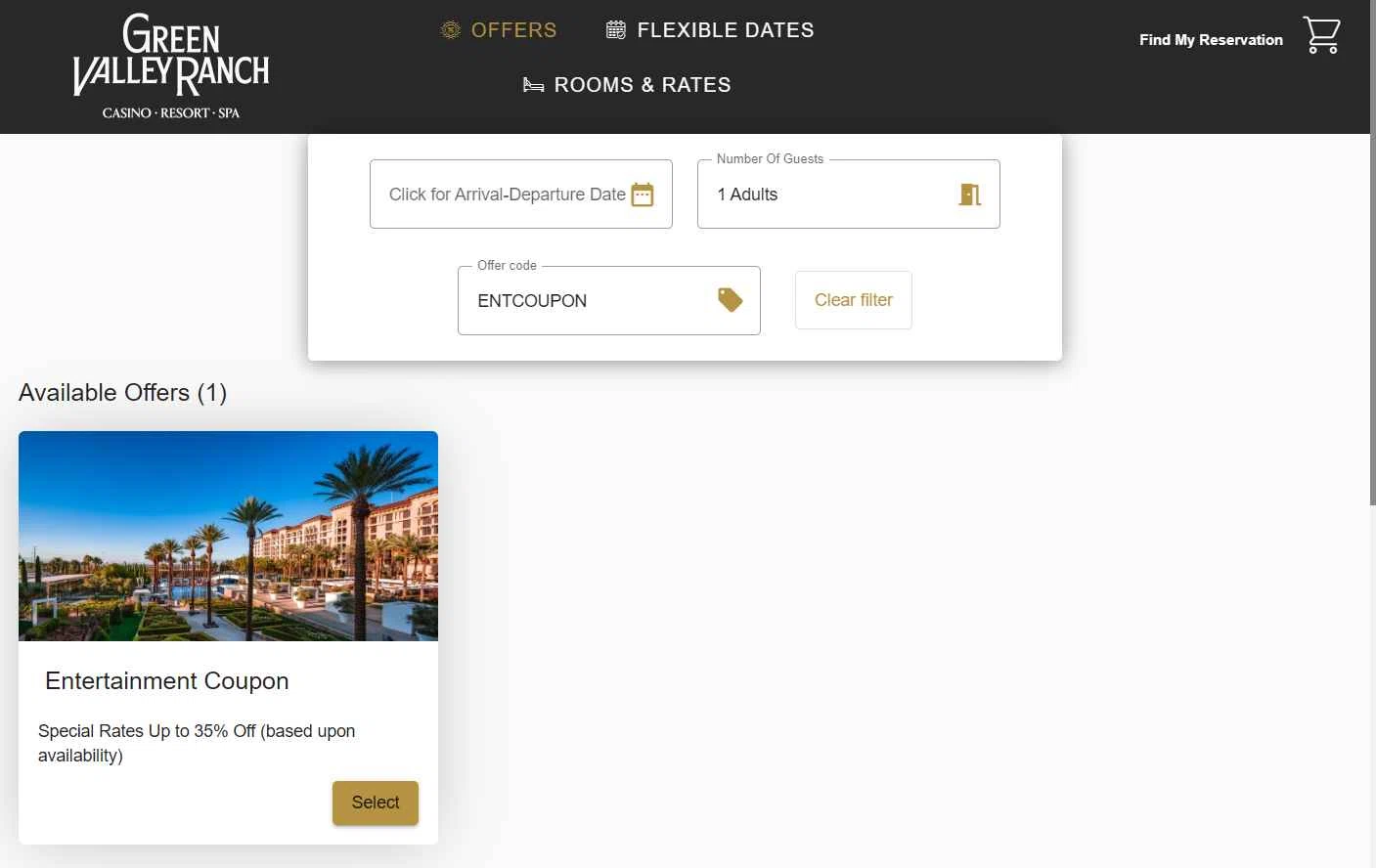 Green Valley Ranch checkout page showing Green Valley Ranch promo code box | Screenshot taken by SimplyCodes community member on Nov 16, 2025