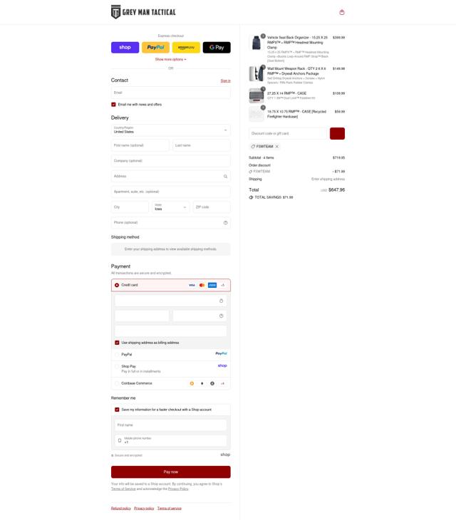 Grey Man Tactical checkout page showing Grey Man Tactical promo code box | Screenshot taken by SimplyCodes community member on Sep 15, 2025
