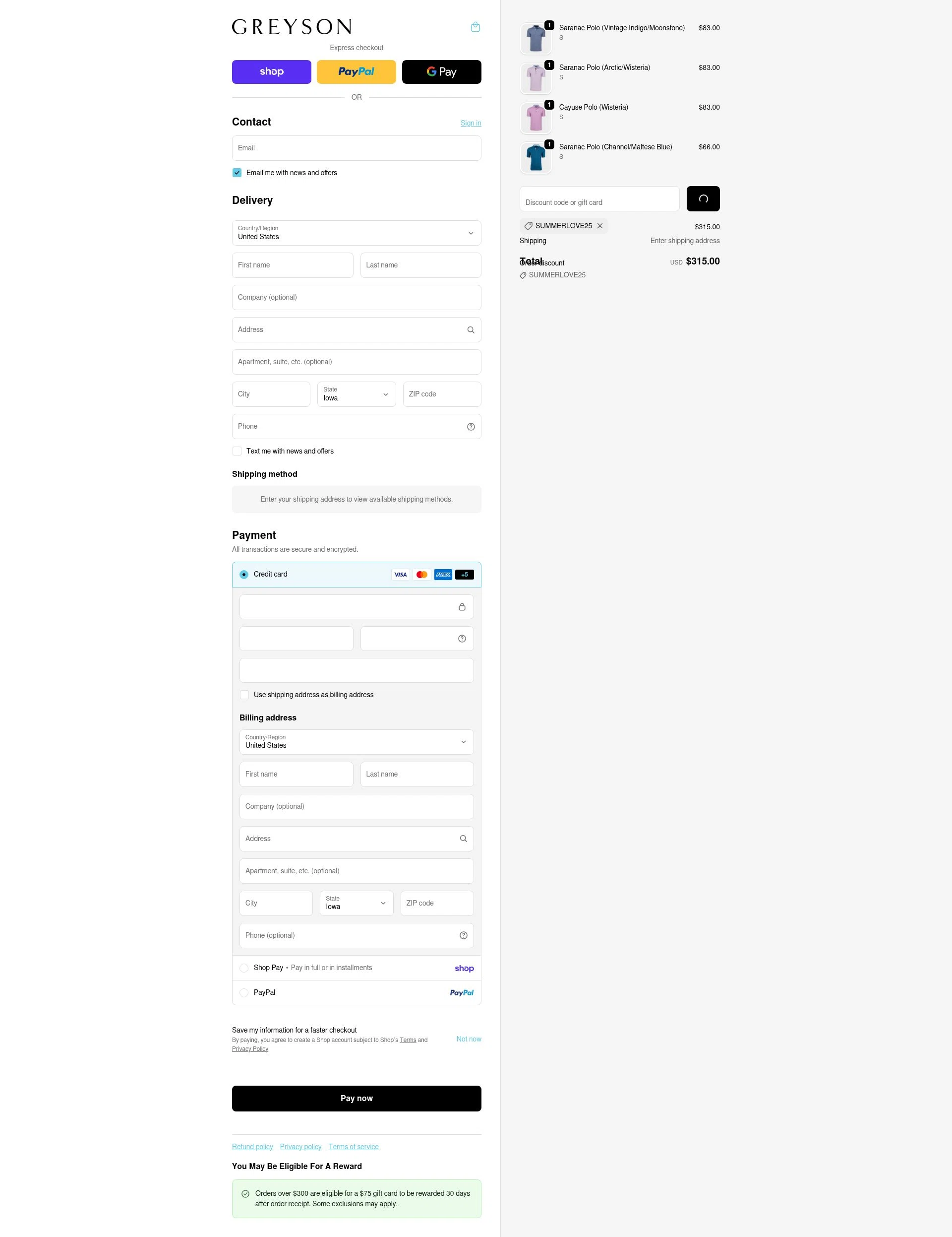Greyson Clothiers checkout page showing Greyson Clothiers discount code box | Screenshot taken by SimplyCodes community member on Feb 16, 2026