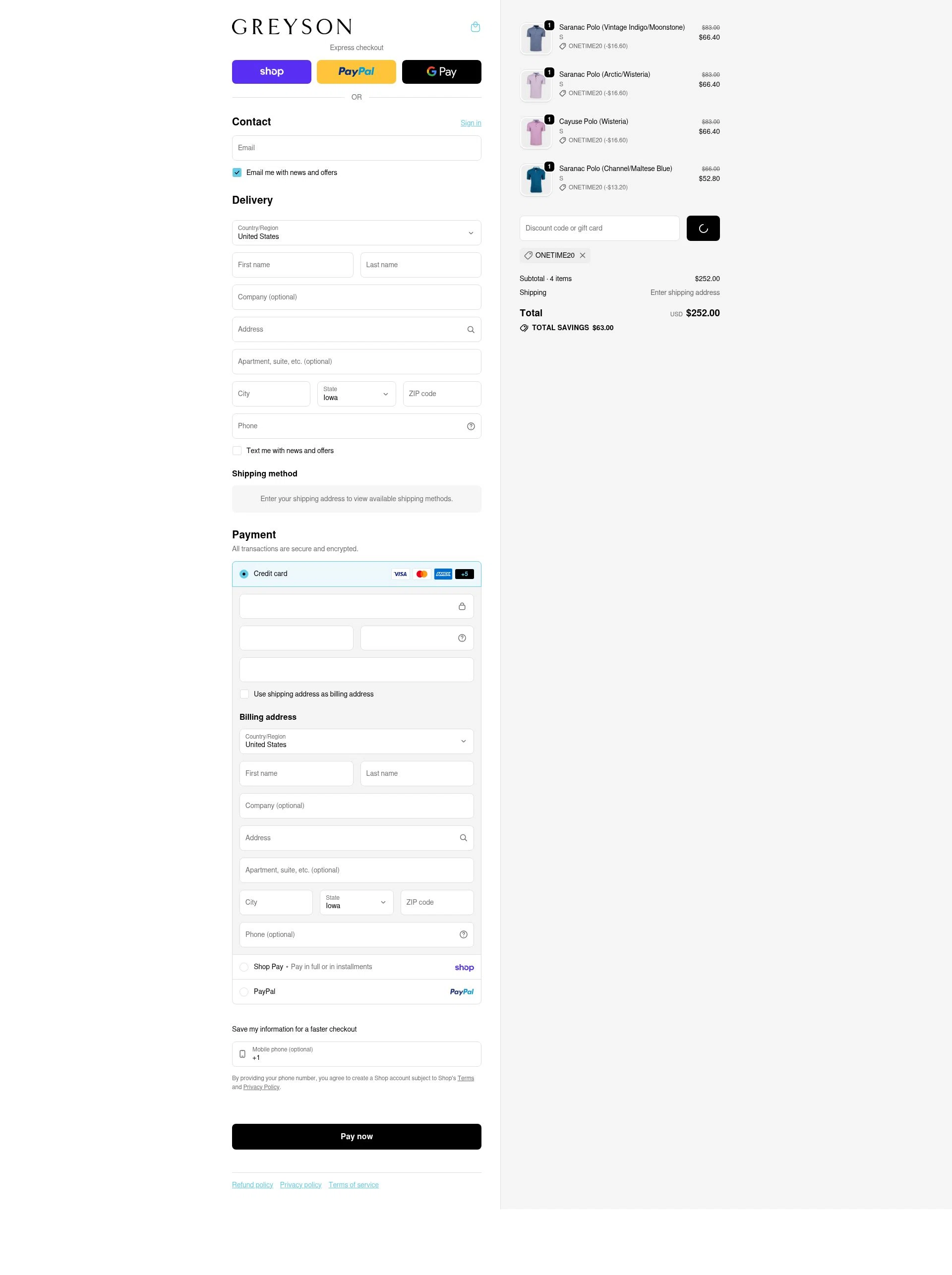 Greyson Clothiers checkout page showing Greyson Clothiers discount code box | Screenshot taken by SimplyCodes community member on Feb 17, 2026