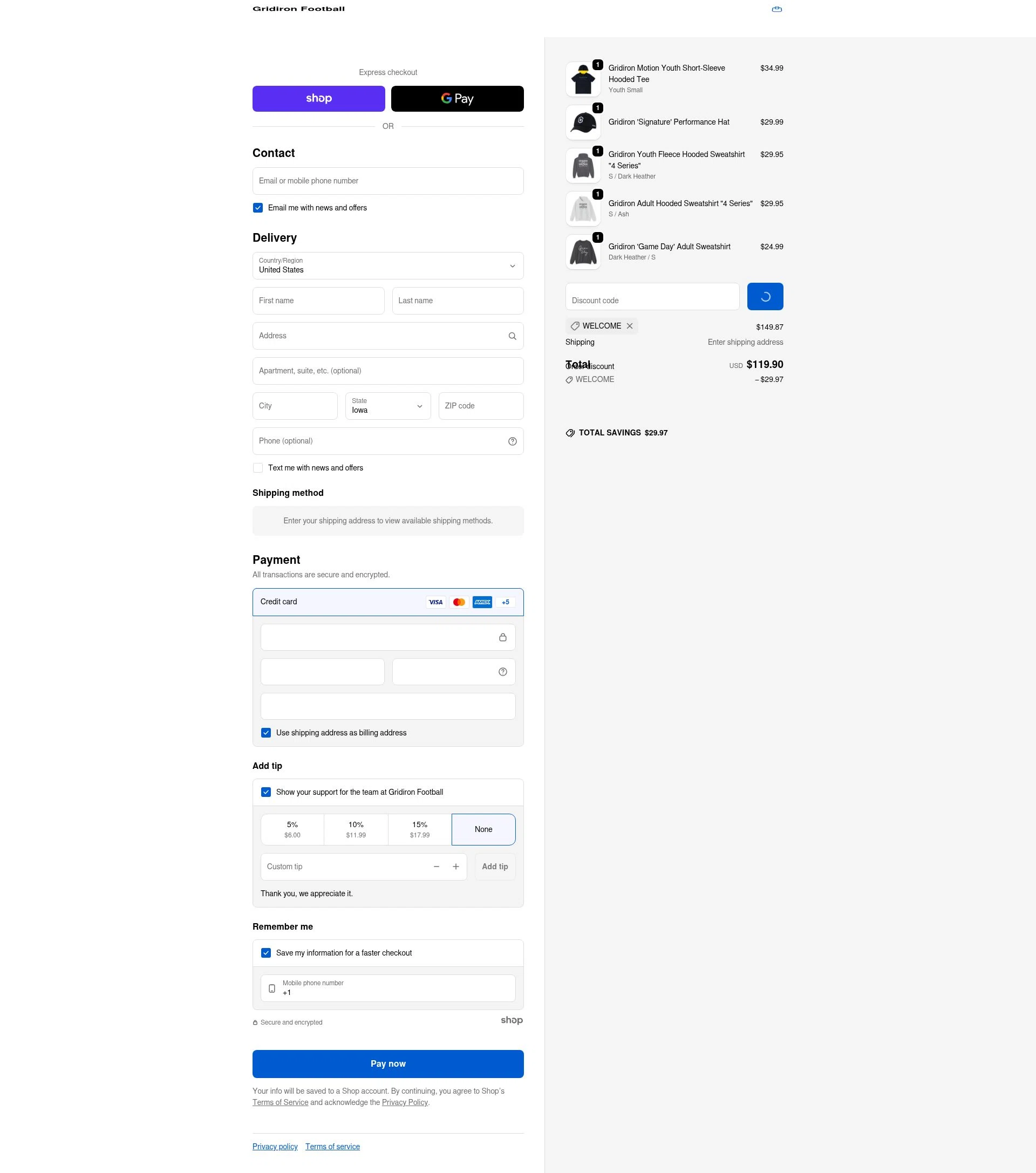 Gridironfb checkout page showing Gridironfb promo code box | Screenshot taken by SimplyCodes community member on Jan 25, 2026