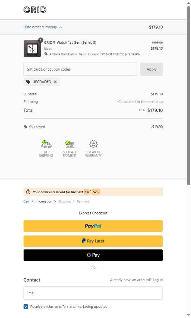 GRID Studio checkout page showing GRID Studio coupon code box | Screenshot taken by SimplyCodes community member on Aug 22, 2025