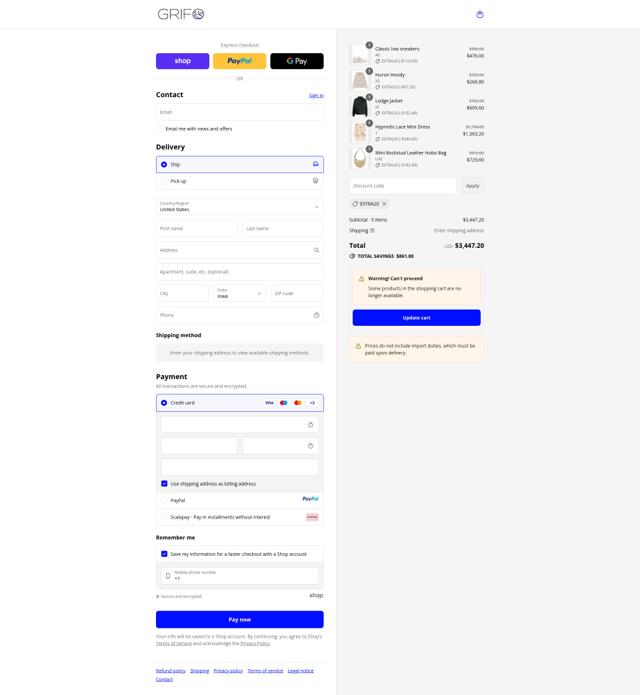 Grifo checkout page showing Grifo promo code box | Screenshot taken by SimplyCodes community member on Sep 14, 2025