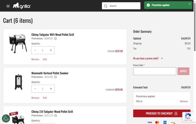 Grilla Grills checkout page showing Grilla Grills discount code box | Screenshot taken by SimplyCodes community member on Aug 27, 2025