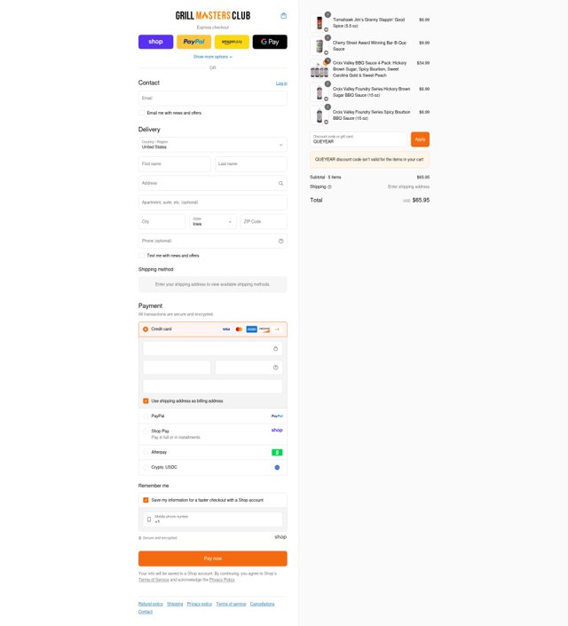 Grill Masters Club checkout page showing Grill Masters Club promo code box | Screenshot taken by SimplyCodes community member on Sep 8, 2025