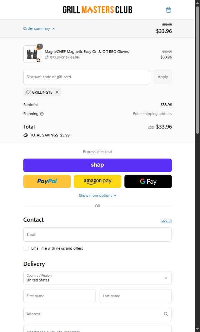 Grill Masters Club checkout page showing Grill Masters Club promo code box | Screenshot taken by SimplyCodes community member on Sep 8, 2025