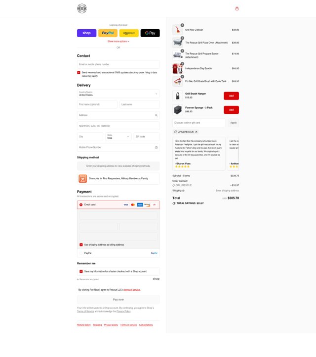 Grill Rescue checkout page showing Grill Rescue coupon code box | Screenshot taken by SimplyCodes community member on Sep 4, 2025