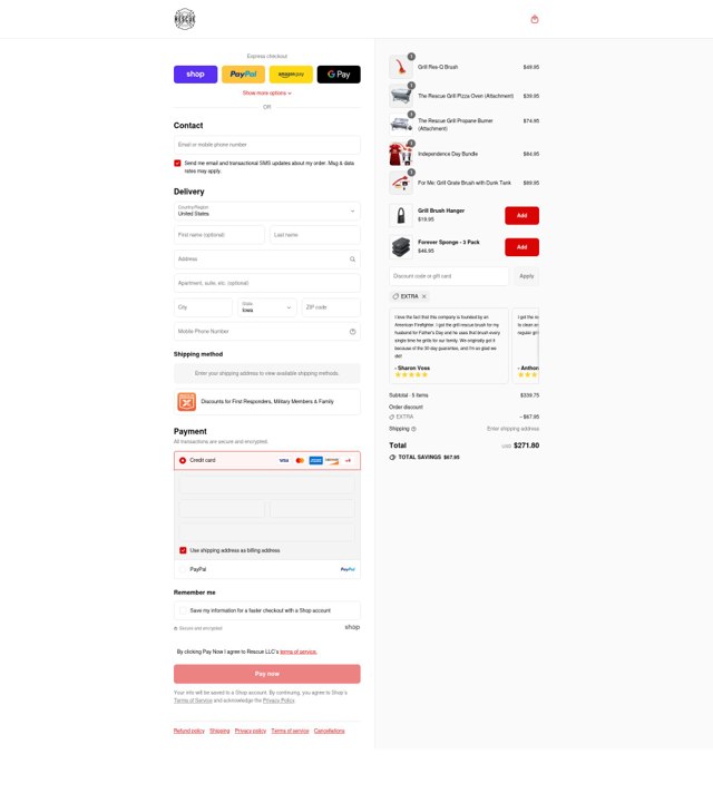 Grill Rescue checkout page showing Grill Rescue coupon code box | Screenshot taken by SimplyCodes community member on Sep 4, 2025