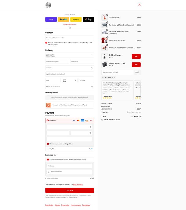 Grill Rescue checkout page showing Grill Rescue coupon code box | Screenshot taken by SimplyCodes community member on Sep 4, 2025