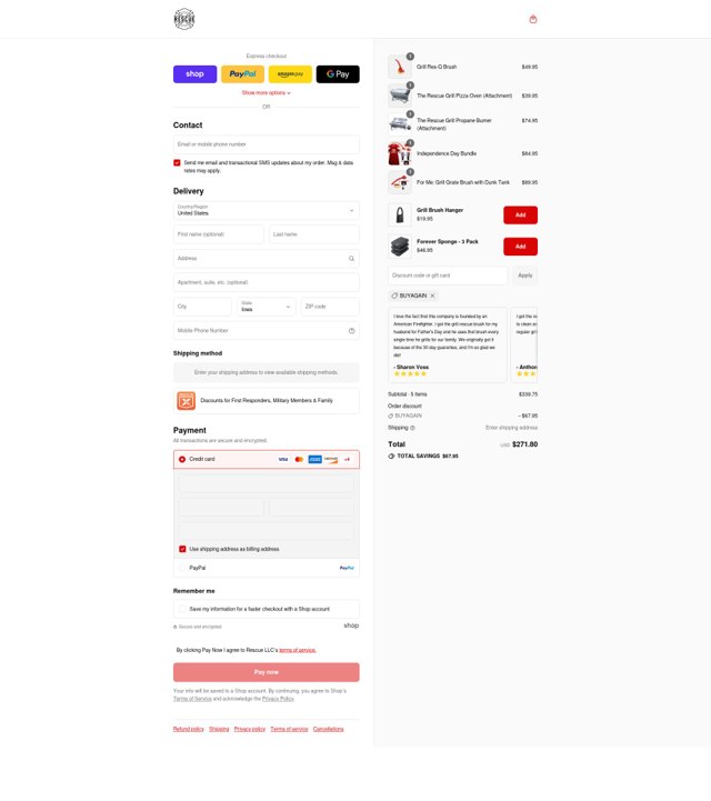 Grill Rescue checkout page showing Grill Rescue coupon code box | Screenshot taken by SimplyCodes community member on Sep 4, 2025