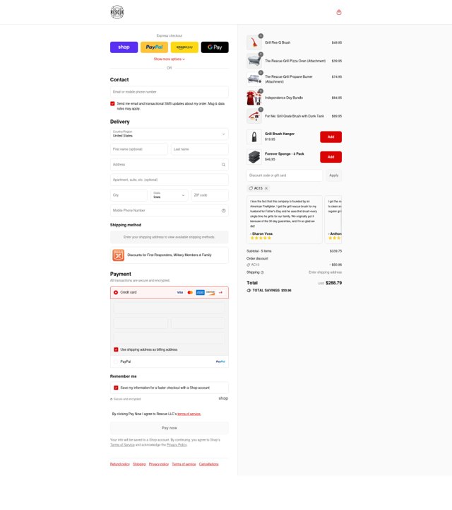 Grill Rescue checkout page showing Grill Rescue coupon code box | Screenshot taken by SimplyCodes community member on Sep 4, 2025