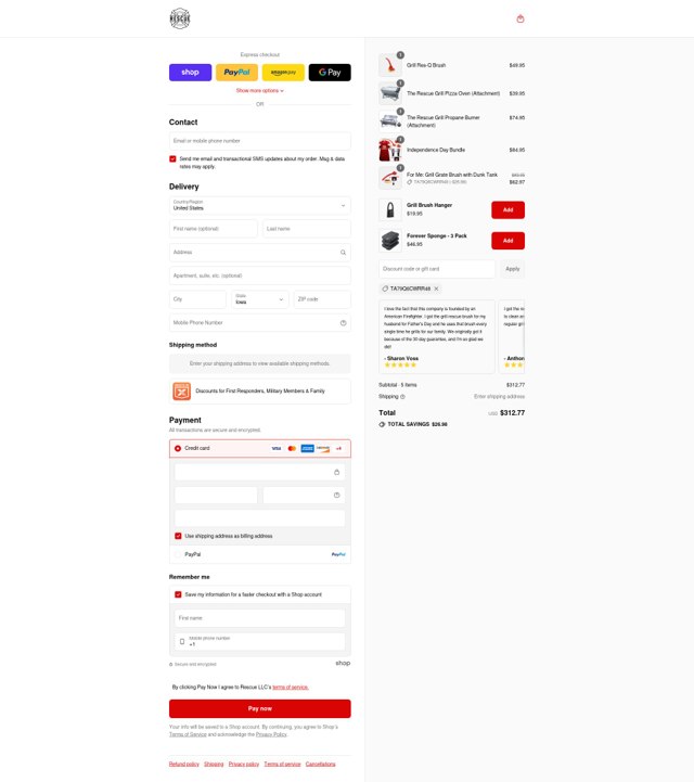 Grill Rescue checkout page showing Grill Rescue coupon code box | Screenshot taken by SimplyCodes community member on Sep 4, 2025
