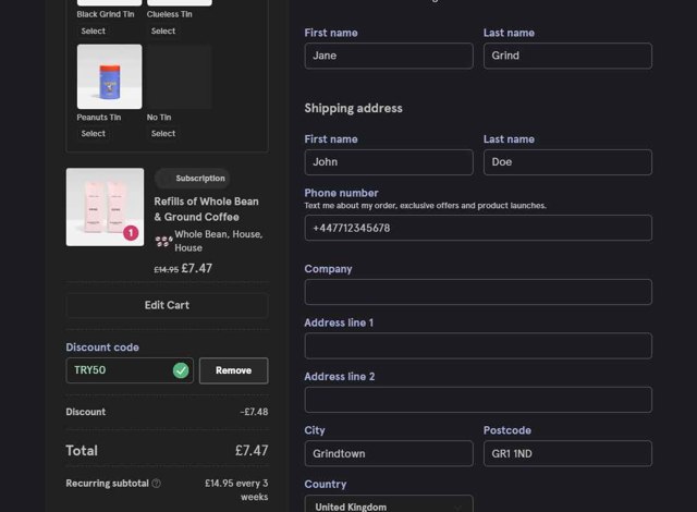 Grind checkout page showing Grind promo code box | Screenshot taken by SimplyCodes community member on Jul 13, 2025