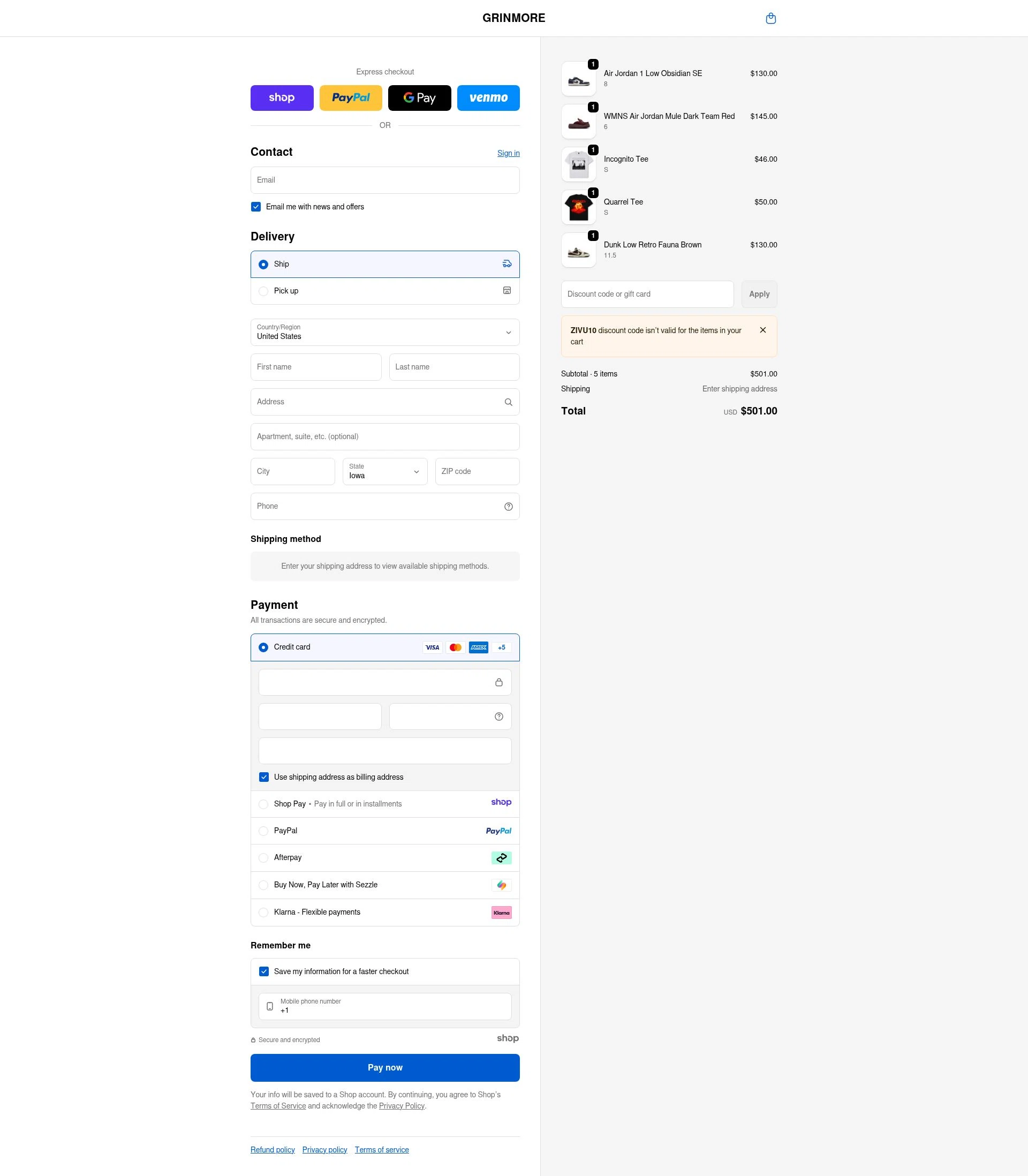 GRINMORE checkout page showing GRINMORE promo code box | Screenshot taken by SimplyCodes community member on Jan 2, 2026