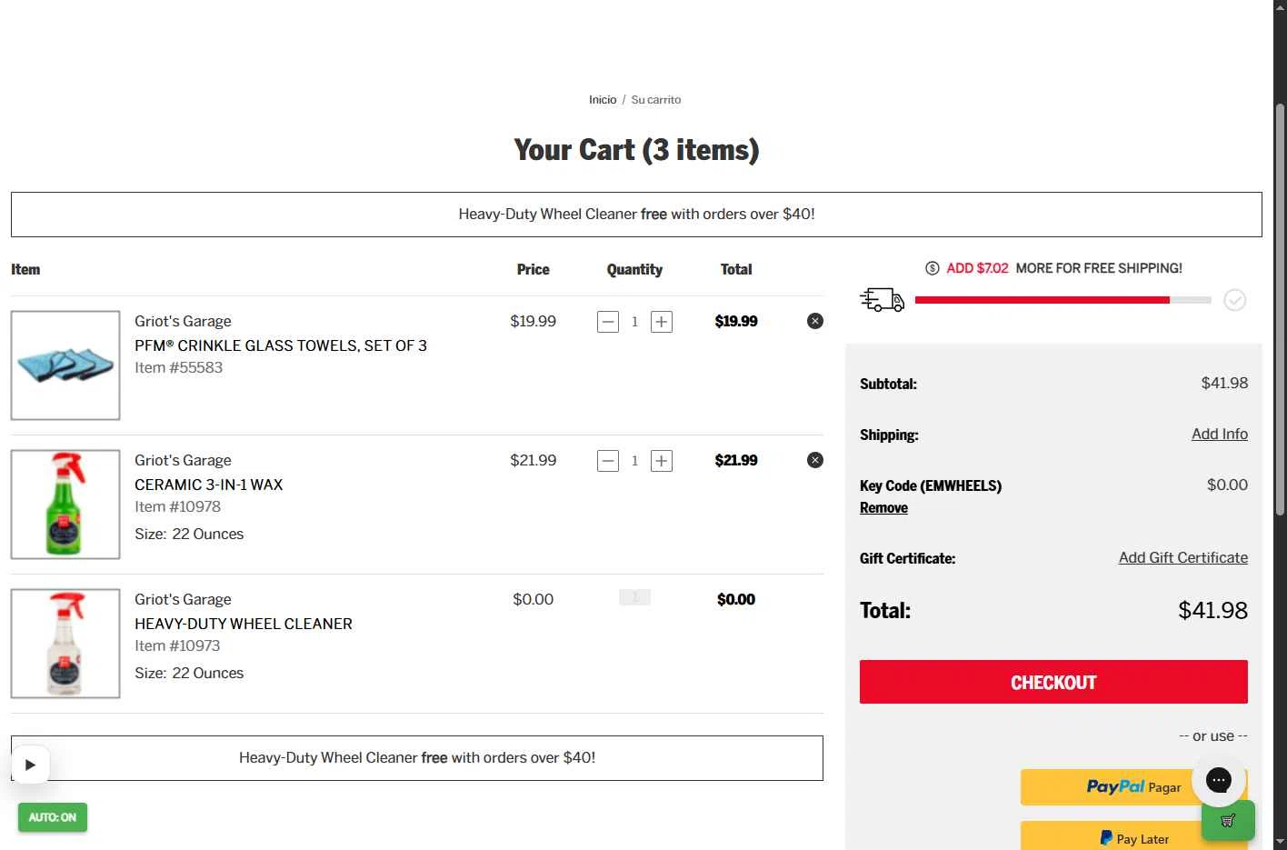Griot's Garage checkout page showing Griot's Garage discount code box | Screenshot taken by SimplyCodes community member on Jan 22, 2026