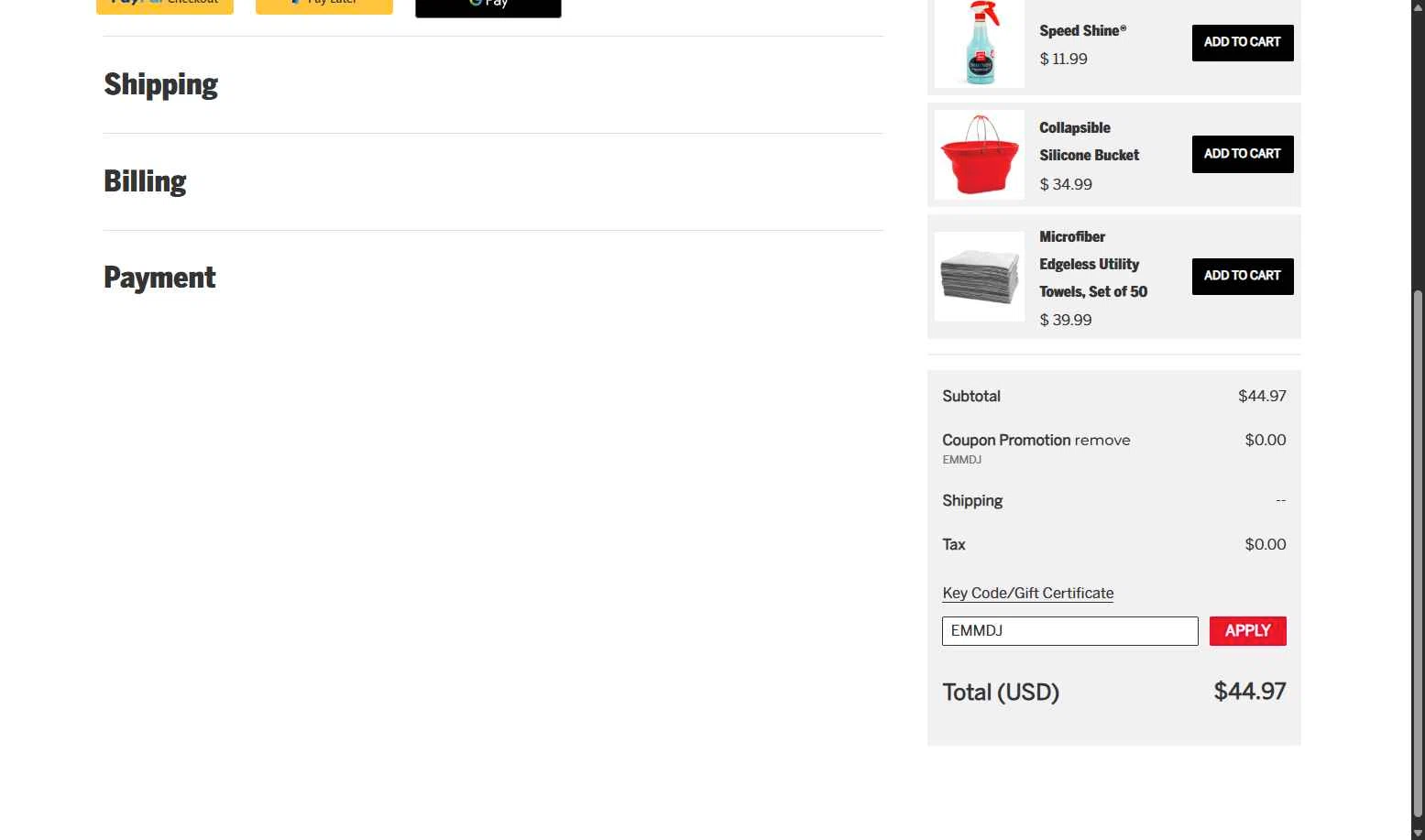 Griot's Garage checkout page showing Griot's Garage discount code box | Screenshot taken by SimplyCodes community member on Dec 12, 2025