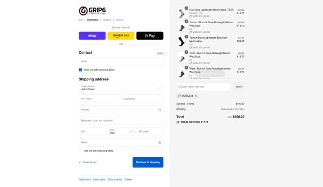 Grip6 checkout page showing Grip6 discount code box | Screenshot taken by SimplyCodes community member on Sep 4, 2025
