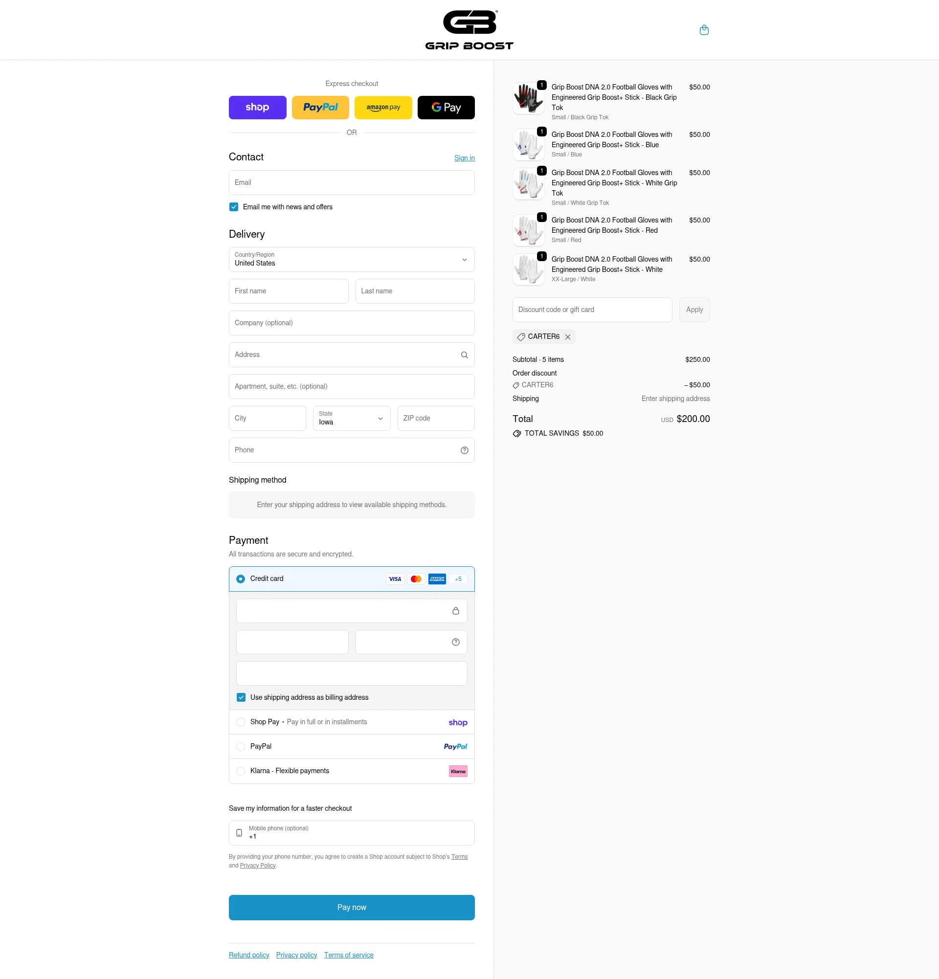 Grip Boost checkout page showing Grip Boost discount code box | Screenshot taken by SimplyCodes community member on Feb 9, 2026