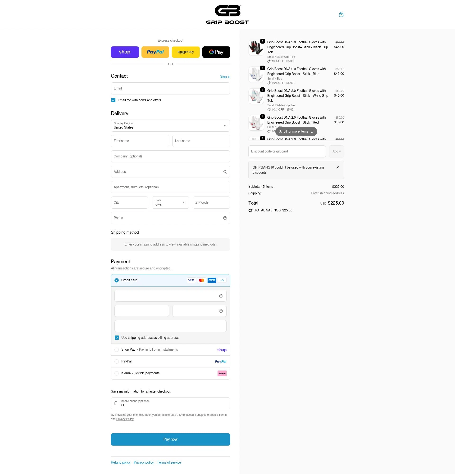 Grip Boost checkout page showing Grip Boost discount code box | Screenshot taken by SimplyCodes community member on Feb 9, 2026