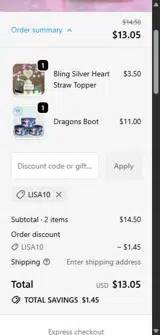LISA10 coupon verification screenshot