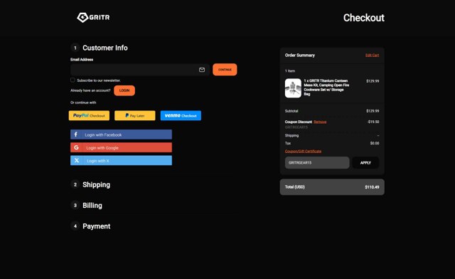 GRITR checkout page showing GRITR coupon code box | Screenshot taken by SimplyCodes community member on Sep 7, 2025