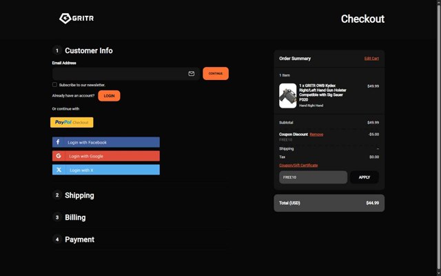 GRITR checkout page showing GRITR coupon code box | Screenshot taken by SimplyCodes community member on Aug 22, 2025