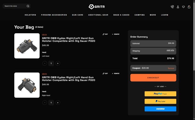 GRITR checkout page showing GRITR coupon code box | Screenshot taken by SimplyCodes community member on Aug 29, 2025
