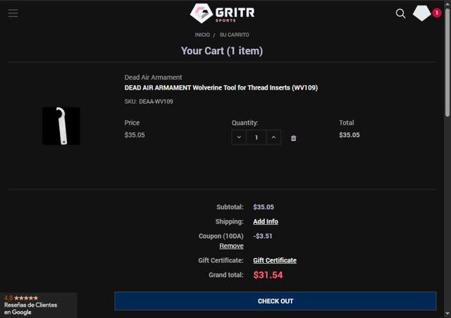 GritrSports checkout page showing GritrSports coupon code box | Screenshot taken by SimplyCodes community member on Aug 18, 2025