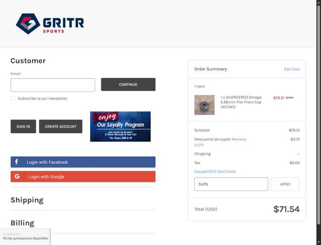 GritrSports checkout page showing GritrSports coupon code box | Screenshot taken by SimplyCodes community member on Jul 26, 2025